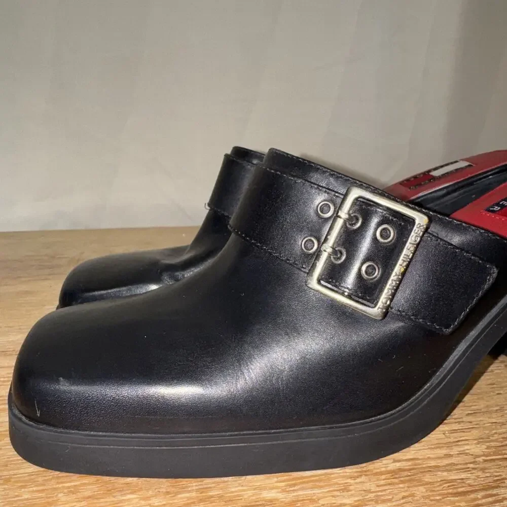 Vintage Tommy Hilfiger Mule Slip In Shoes Women’s Block Chunky Heel Y2K Festival